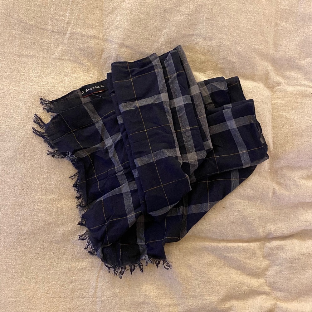 Armor Lux Blue Tartan Cotton Scarf
